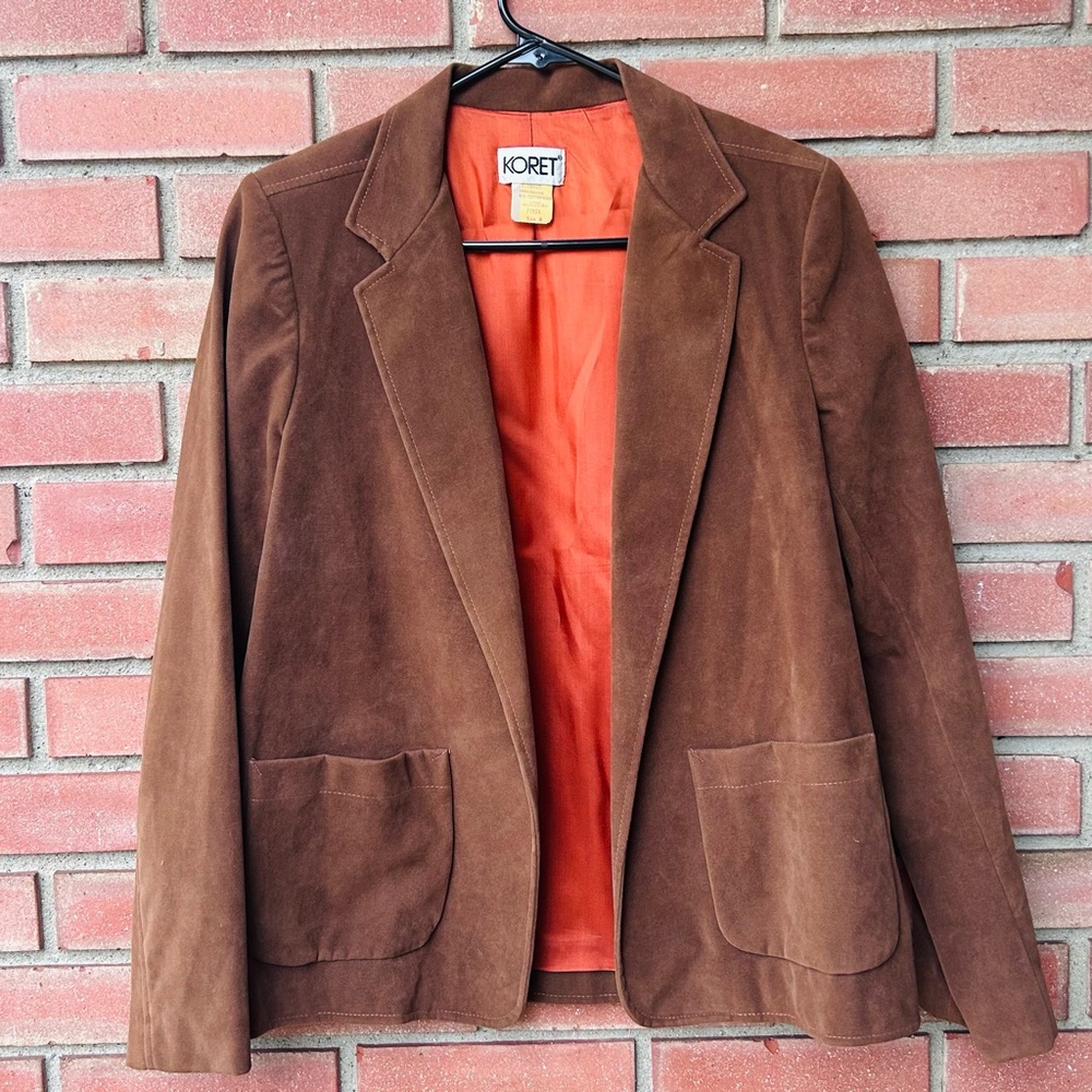 Vintage Blazer Brown Faux Suede Lined Small Slim-fit Pockets 70’s Chic Casual